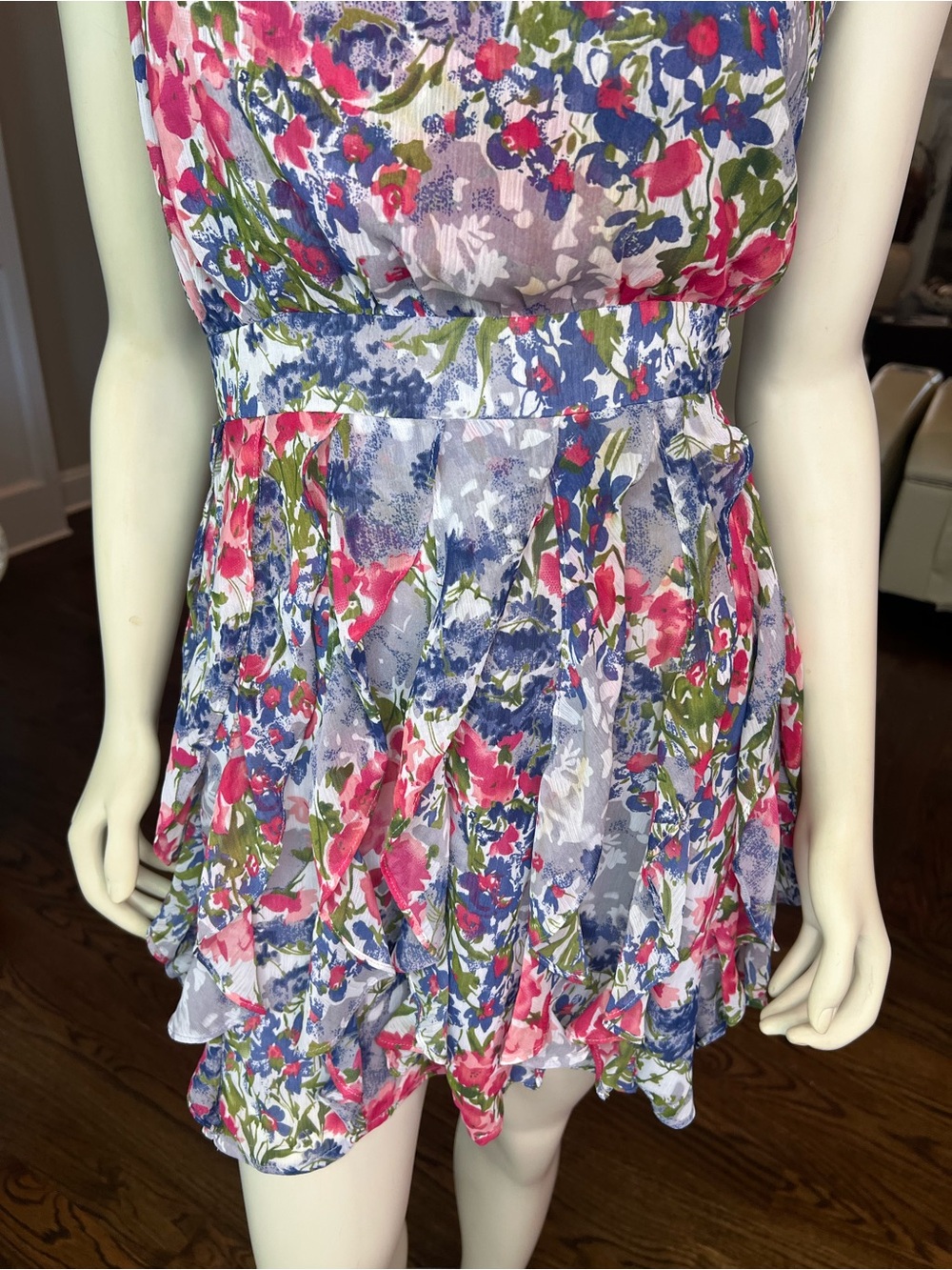 MM Couture One-Shoulder Floral Mini Dress in Pink, Purple, Blue - Picture 10 of 13